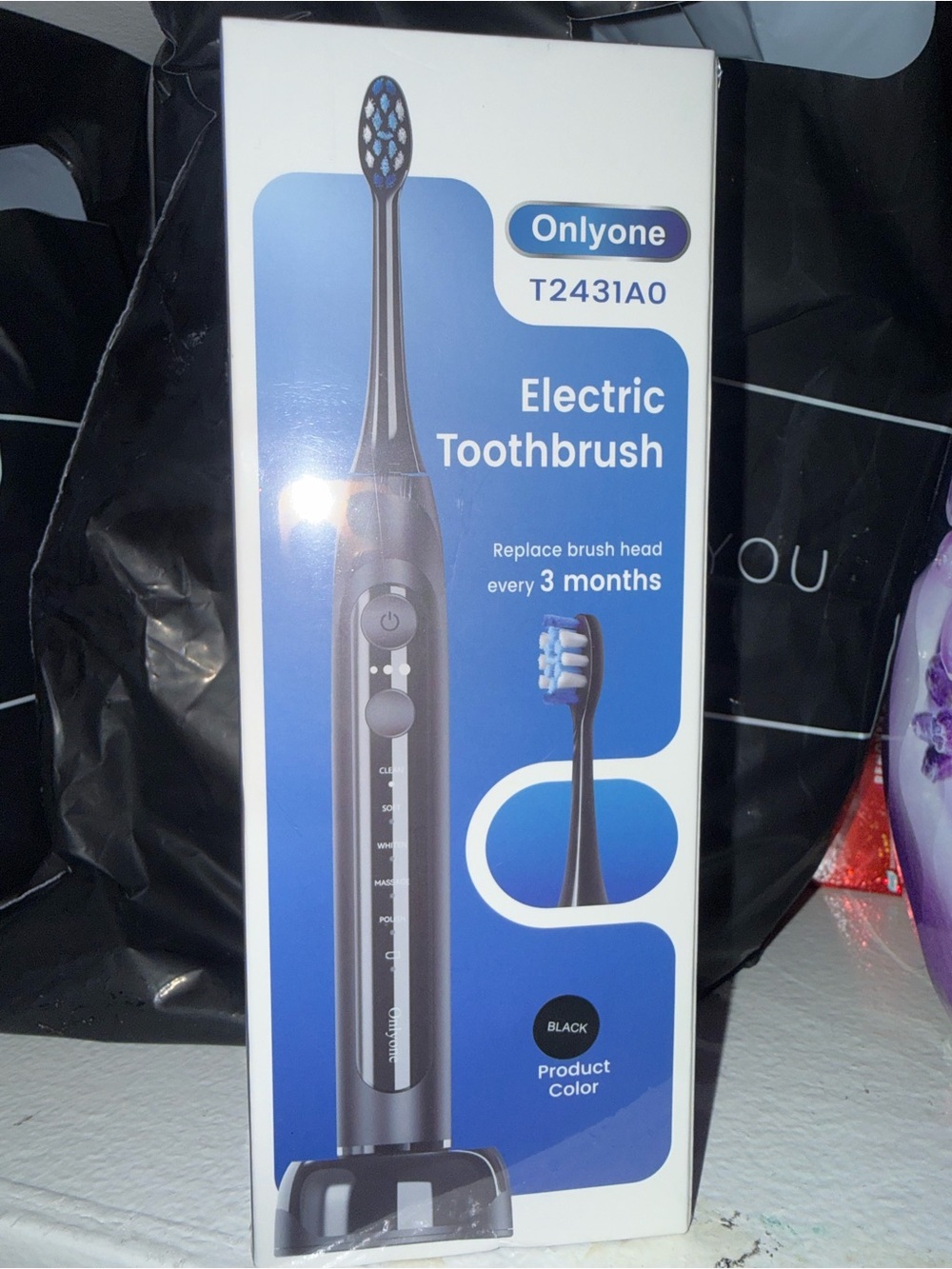 Black Electric Toothbrush T2431A0 - Rechargeable Sonic Cleaner